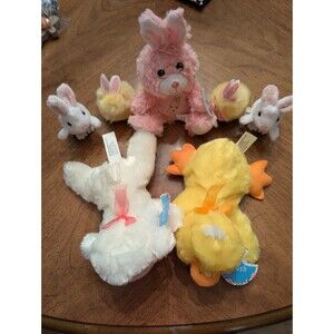 7pc Easter Plush Bundle - Set of 7 Stuffed Animal Bunnies Lamb Duck Chick